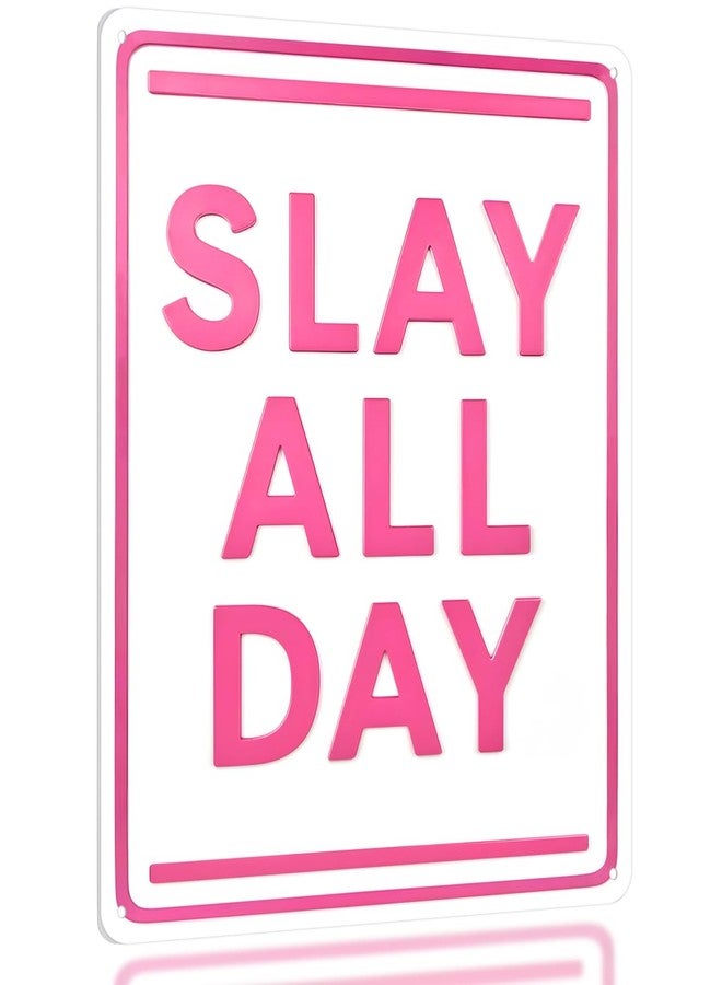 Opix Design Slay All Day Sign - Pink Wall Decor for Girls Room, Teen Girl Wall Art, Preppy Posters for Teen Girls Bedroom, Aesthetic Slay Sign, Cute Room Decor, Funny Tween Girl Wall Sign by Opix Design, Pink Bathroom & Dorm Decor - Image 1